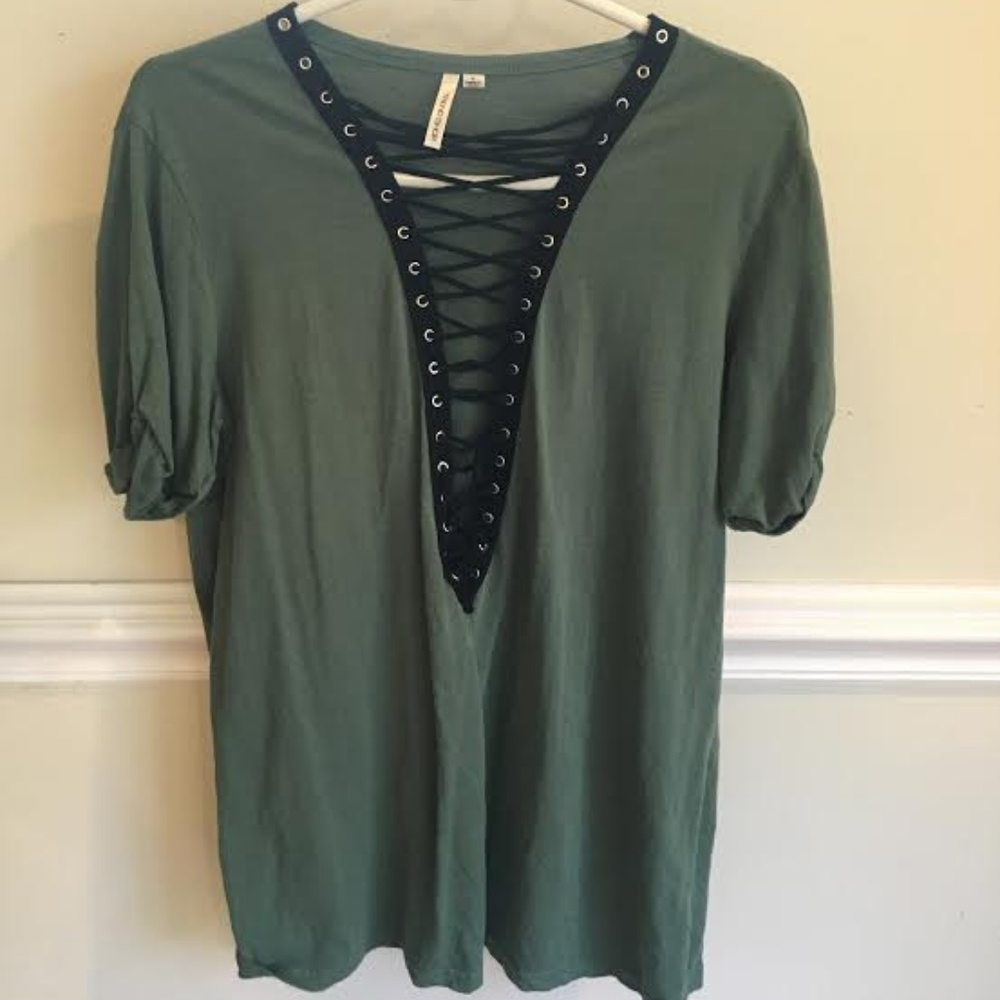 LF green lace up tee shirt